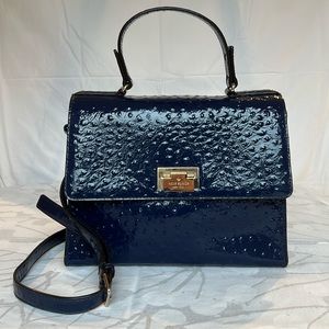 Kate Spade crocodile embossed patent leather handle purse with crossbody strap